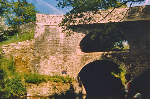 The double-bridge carrying the A59 over the Leeds & Liverpool Canal